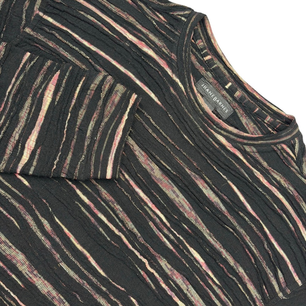Jhane Barnes 3D Textured Knit Sweater Mens M Black Striped Crew Neck Vintage